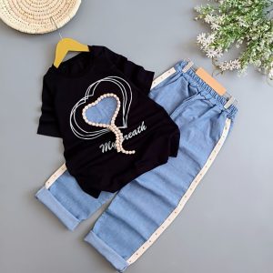 تیشرت شلوار مشکی قلبی